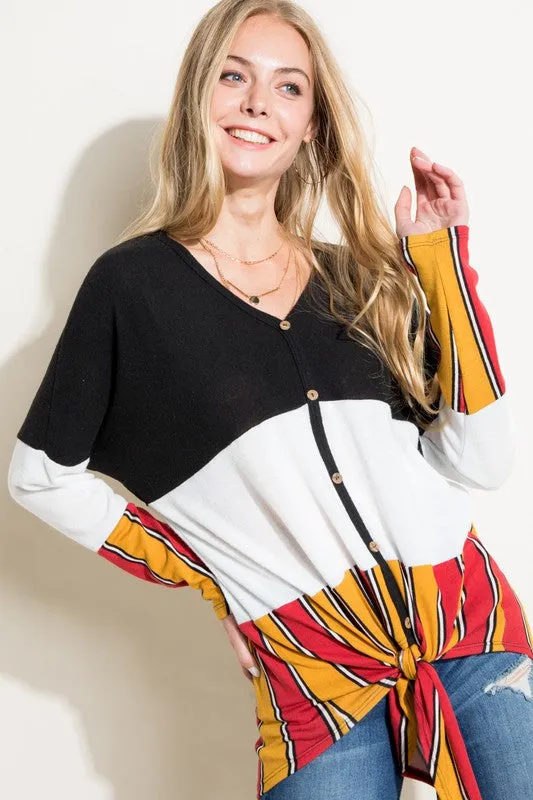 BRUSHED HACCI STRIPE PRINT AND SOLID MIXED CASUAL