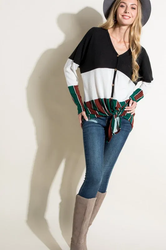 BRUSHED HACCI STRIPE PRINT AND SOLID MIXED CASUAL