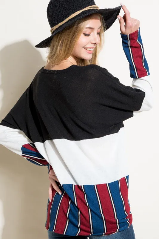 BRUSHED HACCI STRIPE PRINT AND SOLID MIXED CASUAL