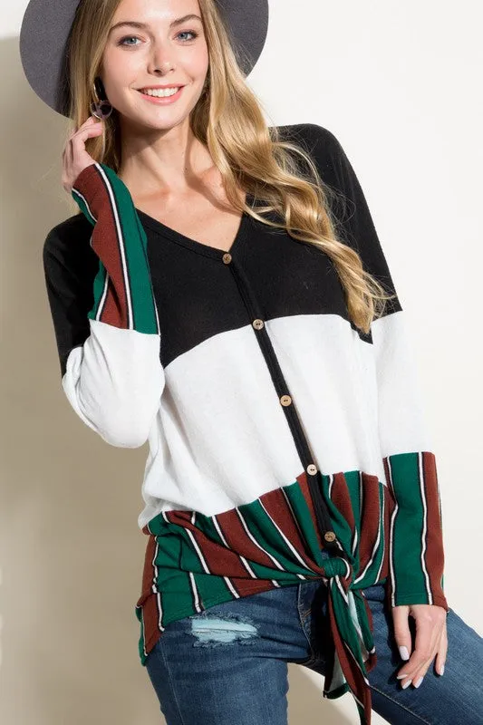 BRUSHED HACCI STRIPE PRINT AND SOLID MIXED CASUAL