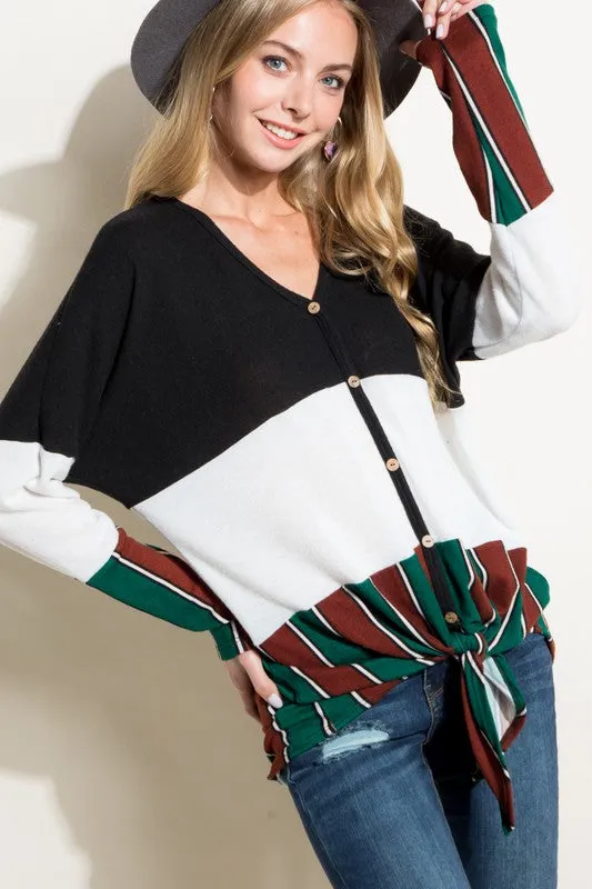 BRUSHED HACCI STRIPE PRINT AND SOLID MIXED CASUAL