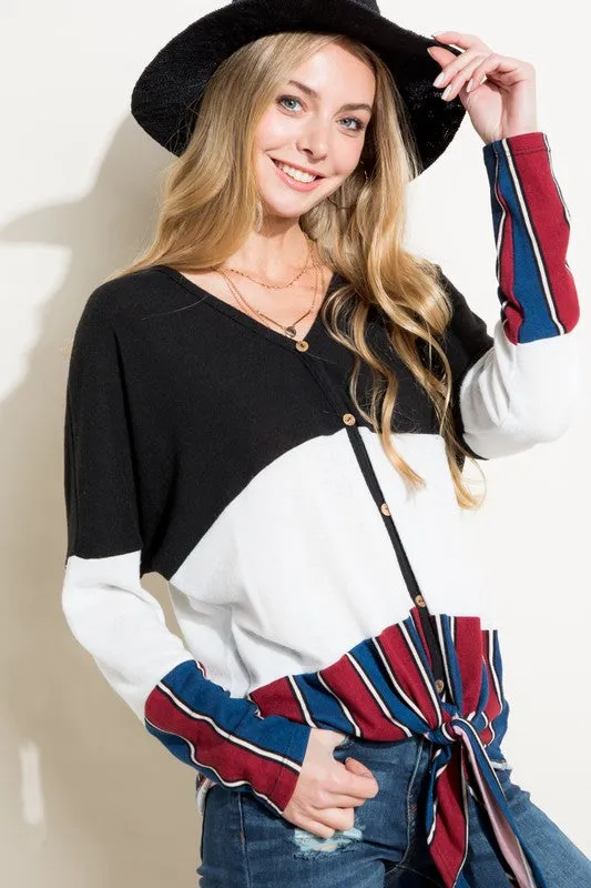 BRUSHED HACCI STRIPE PRINT AND SOLID MIXED CASUAL