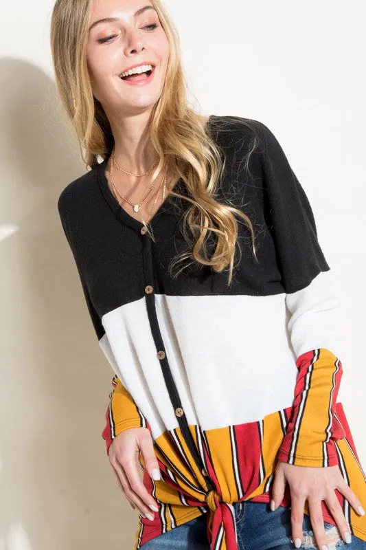 BRUSHED HACCI STRIPE PRINT AND SOLID MIXED CASUAL