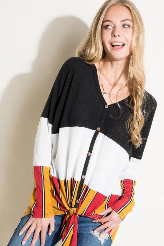 BRUSHED HACCI STRIPE PRINT AND SOLID MIXED CASUAL