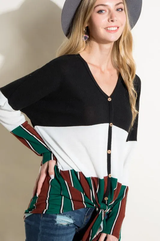 BRUSHED HACCI STRIPE PRINT AND SOLID MIXED CASUAL