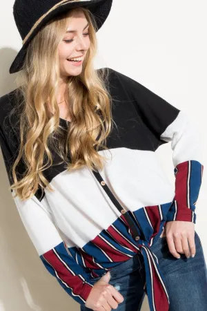 BRUSHED HACCI STRIPE PRINT AND SOLID MIXED CASUAL