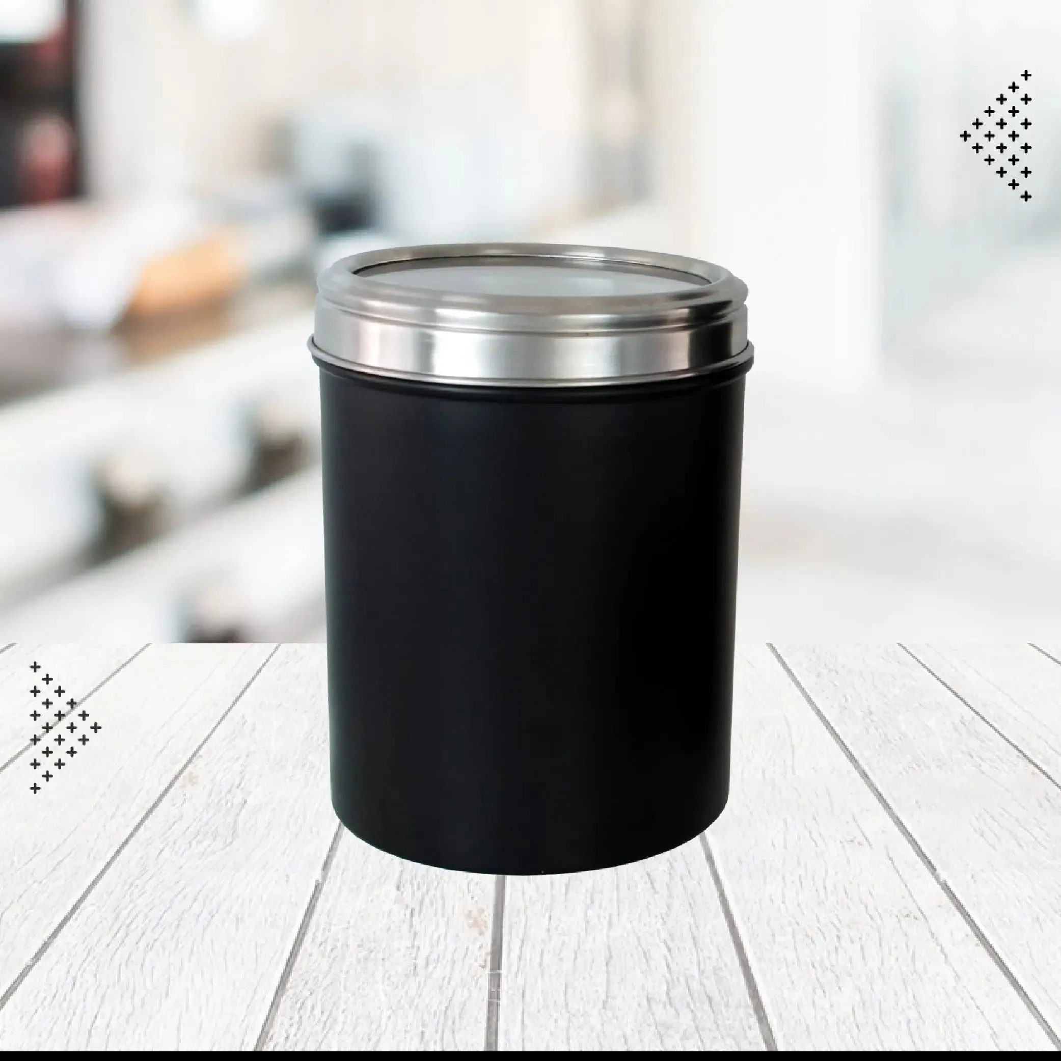 Buckingham Airtight Storage Jar for Coffee, Tea, and Pantry Organization – Durable and Portable Kitchen Canisters Stainless Steel Acrylic Black 10 x 14