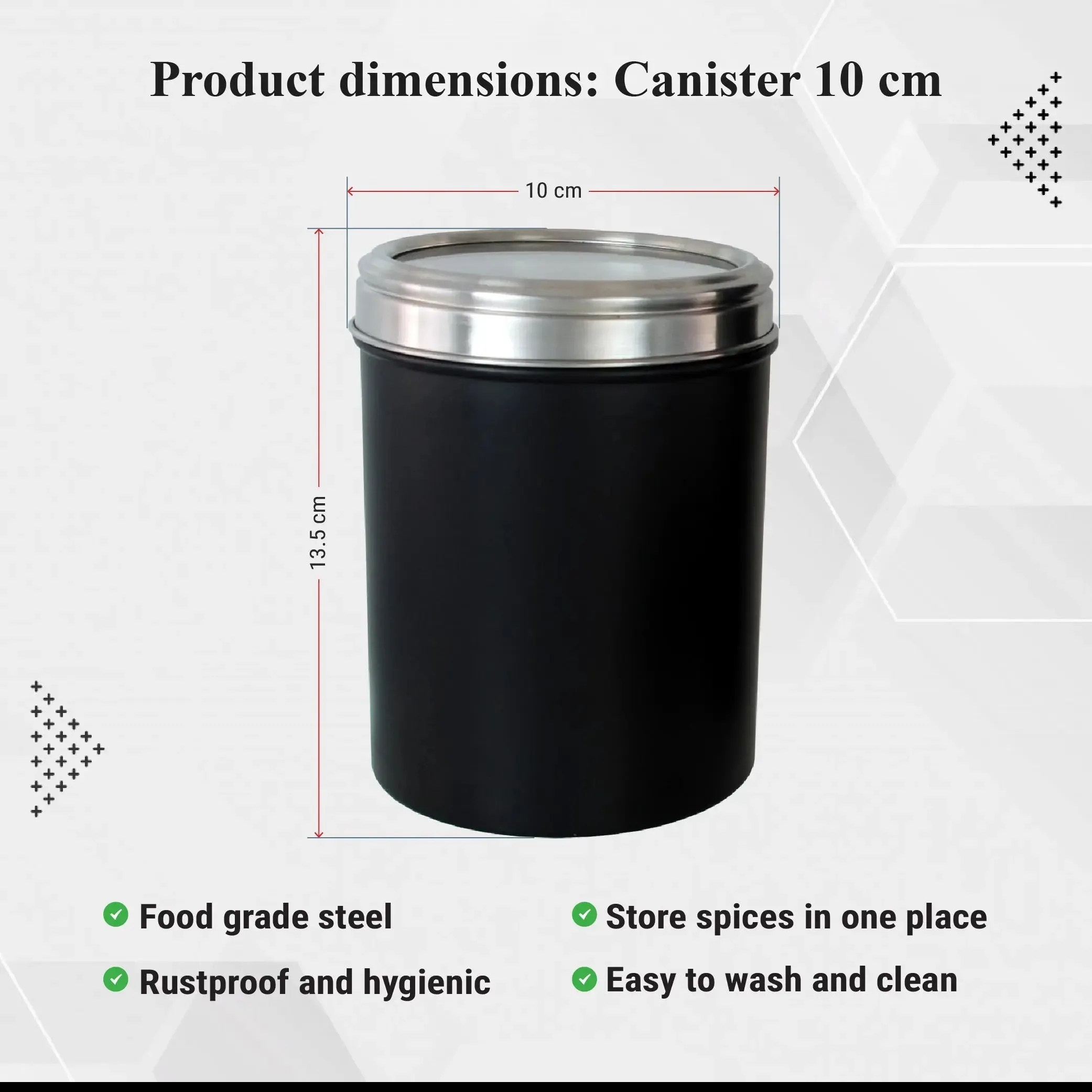 Buckingham Airtight Storage Jar for Coffee, Tea, and Pantry Organization – Durable and Portable Kitchen Canisters Stainless Steel Acrylic Black 10 x 14