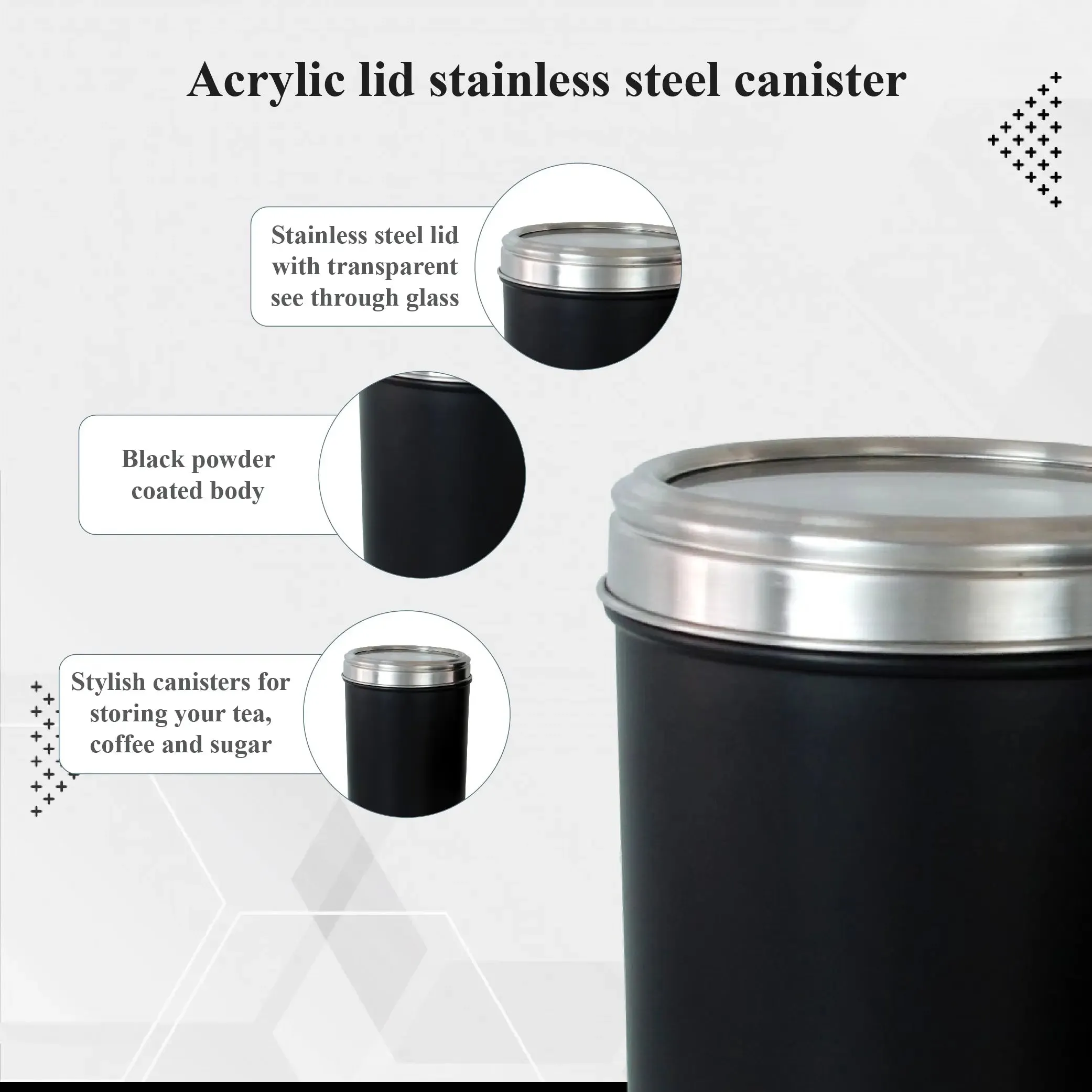 Buckingham Airtight Storage Jar for Coffee, Tea, and Pantry Organization – Durable and Portable Kitchen Canisters Stainless Steel Acrylic Black 10 x 14