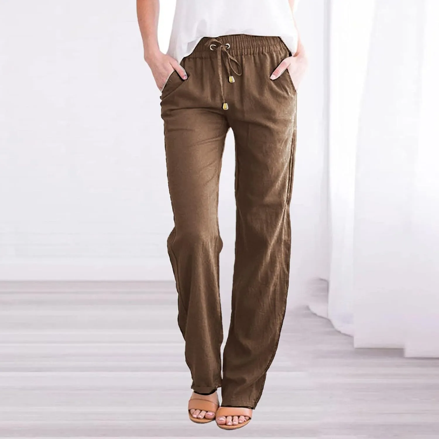 Cargo Pants for Women Winter Fleece Work Palazzo with Pockets Wide Leg High Waisted