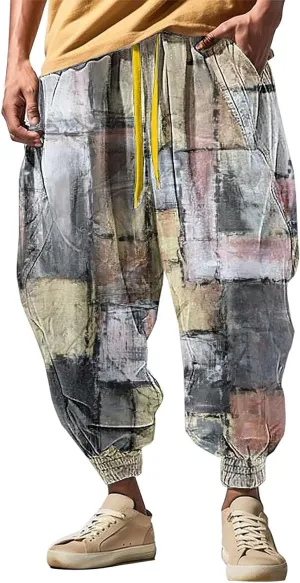 Casual Elastic Waist Lightweight Trouser Casual Sweatpants Elastic Drawstring High Waist Pants Men Harem Pants Mens