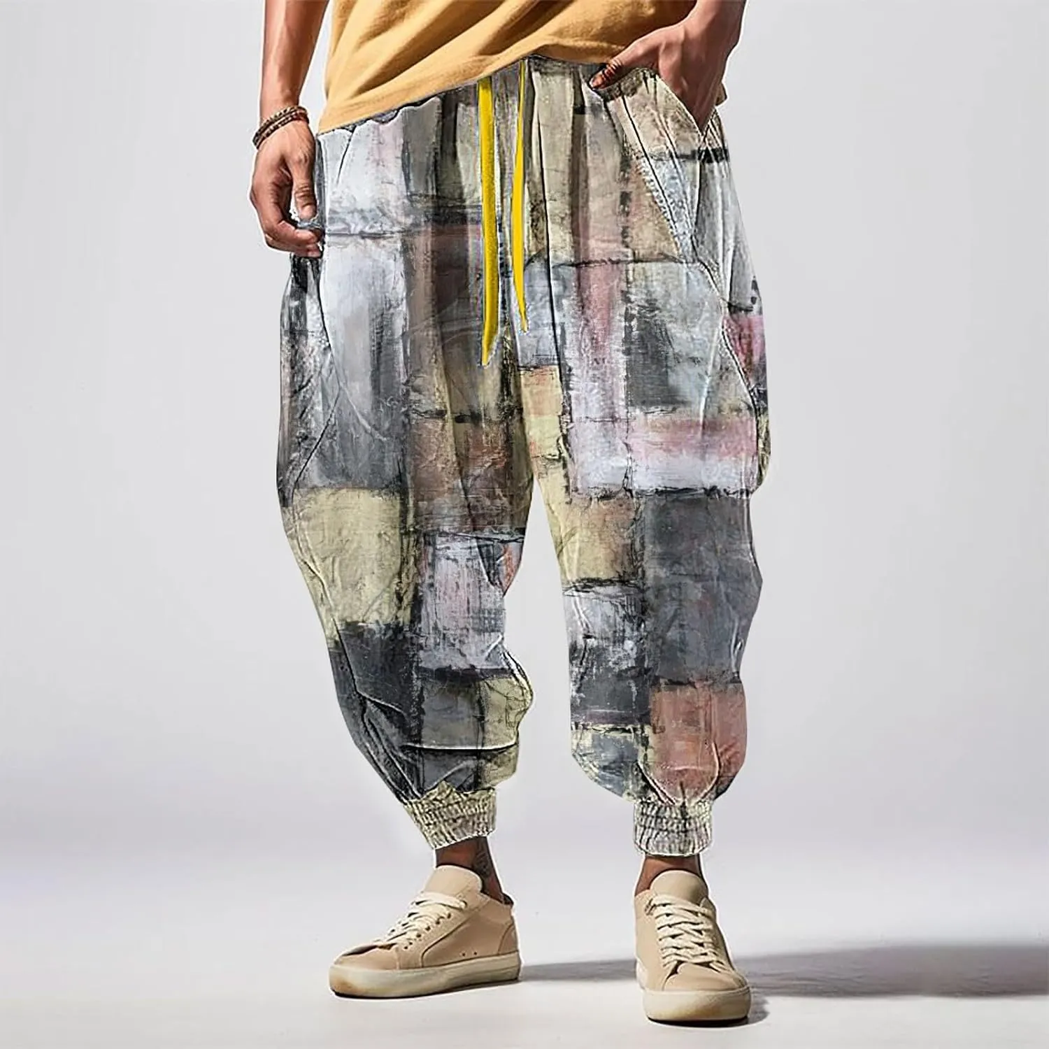 Casual Elastic Waist Lightweight Trouser Casual Sweatpants Elastic Drawstring High Waist Pants Men Harem Pants Mens