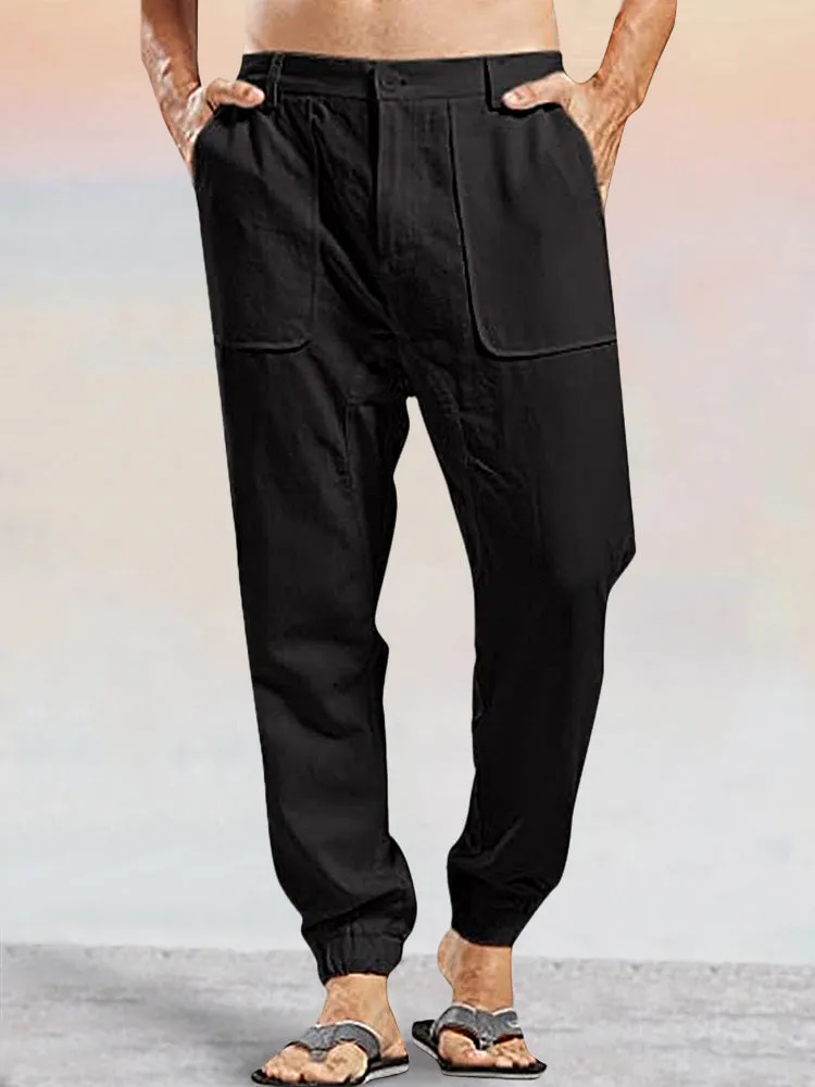 Casual Linen Style Pants With Pockets