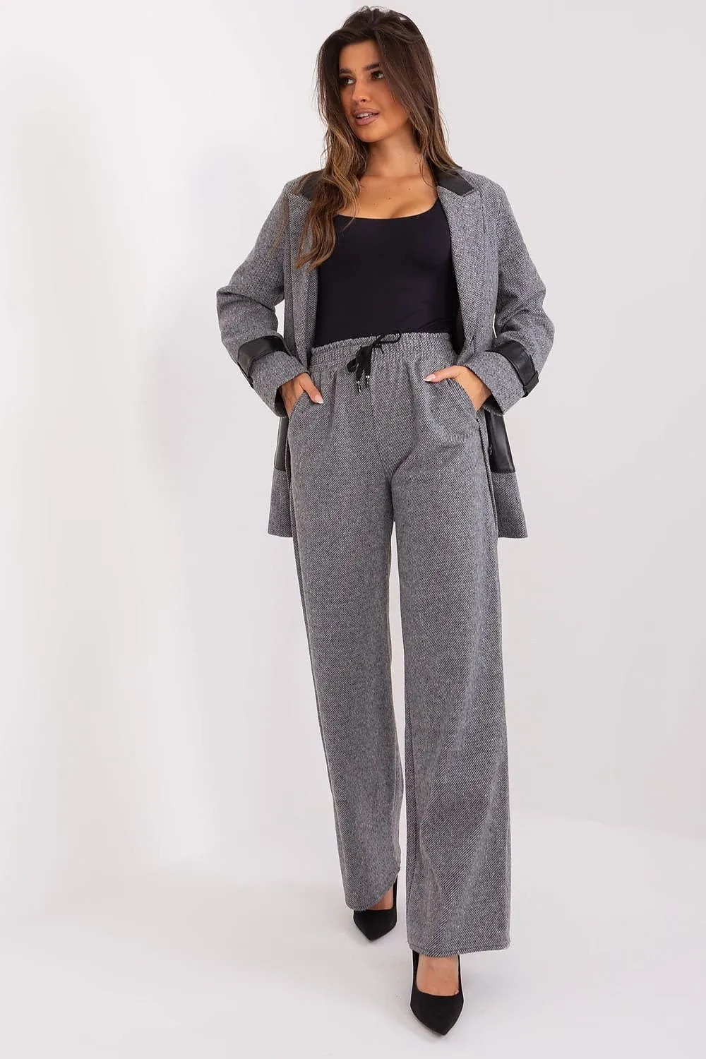 Casual style high-waisted fabric pants