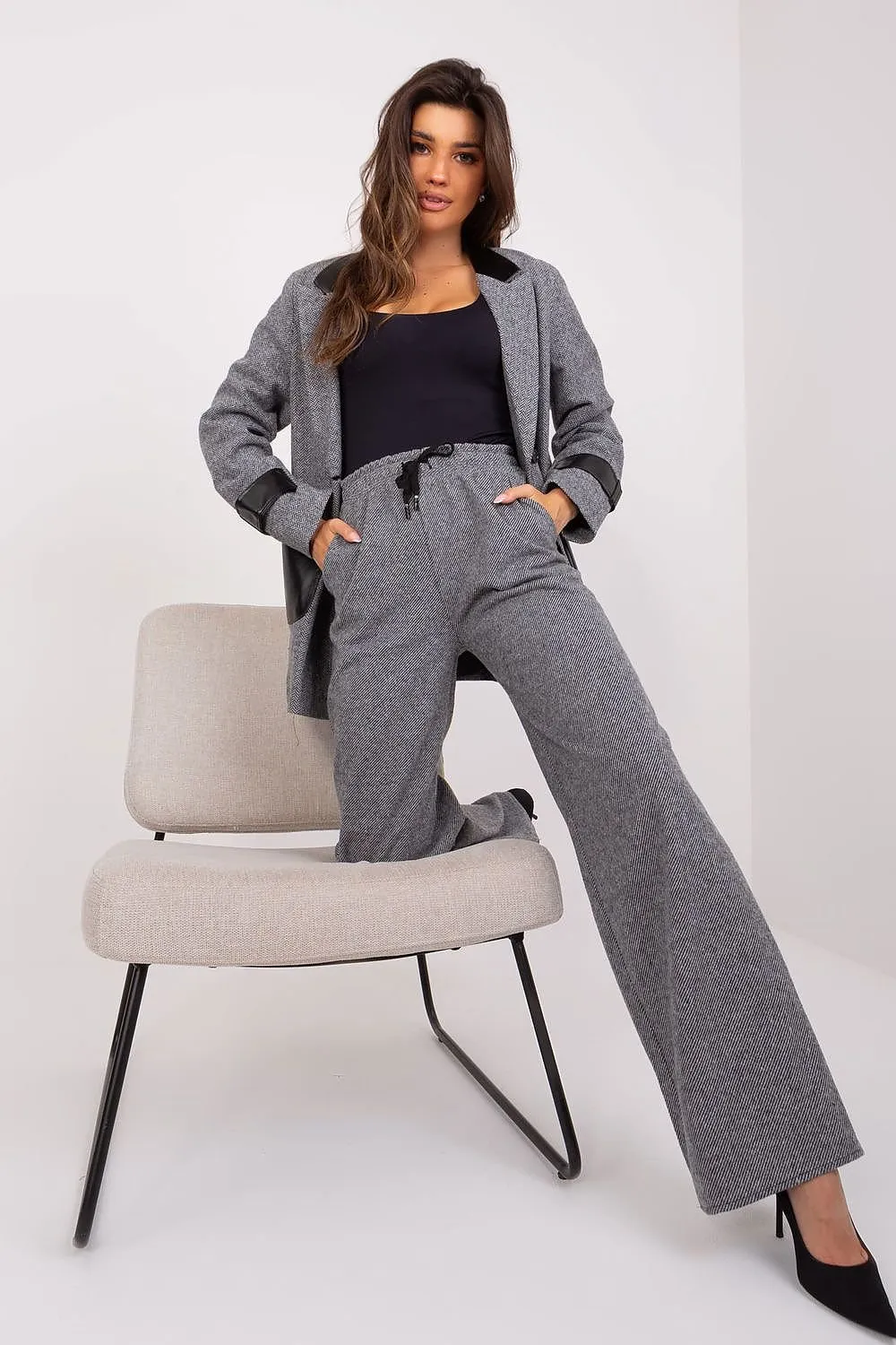 Casual style high-waisted fabric pants