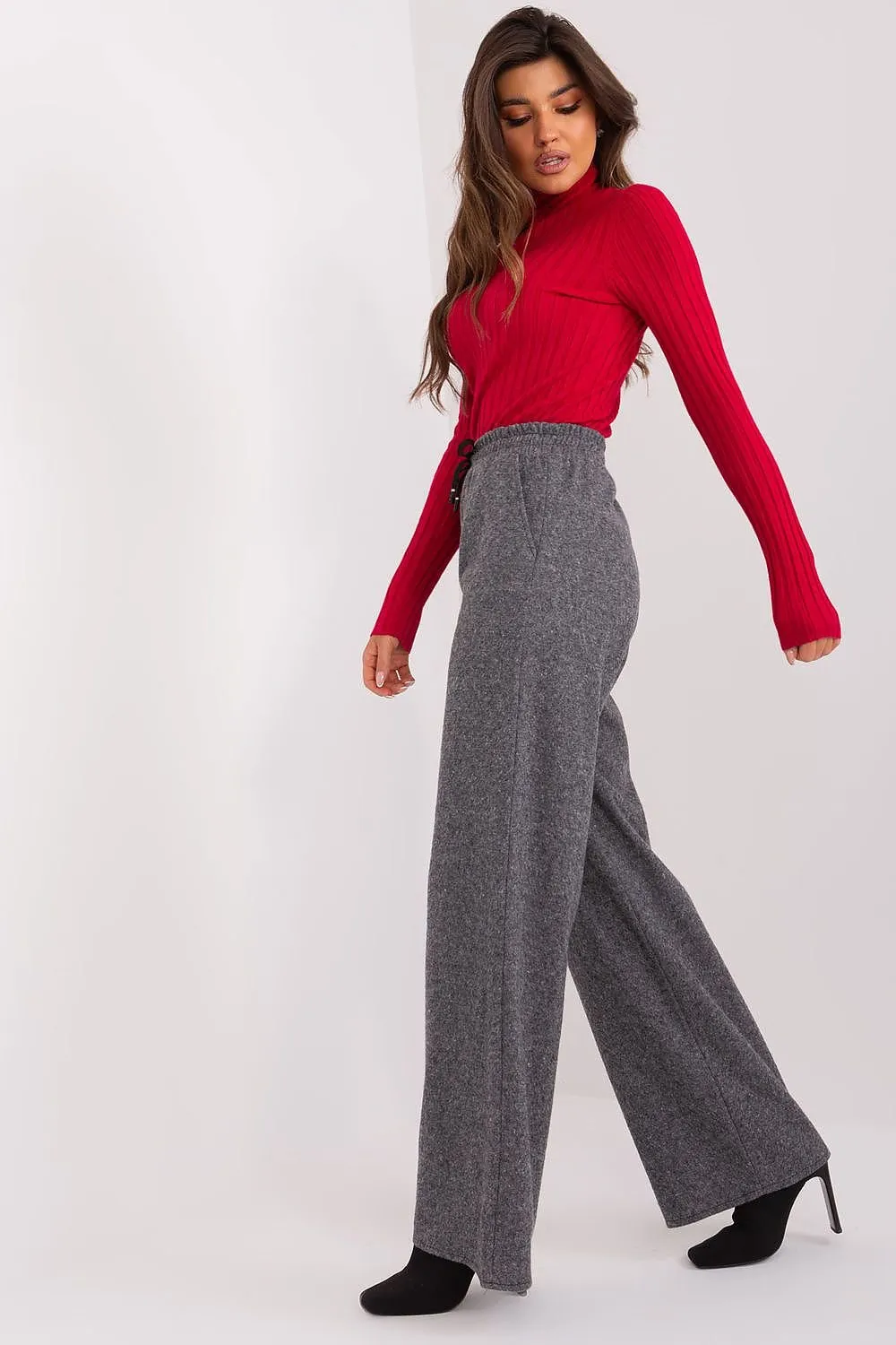 Casual style high-waisted fabric pants
