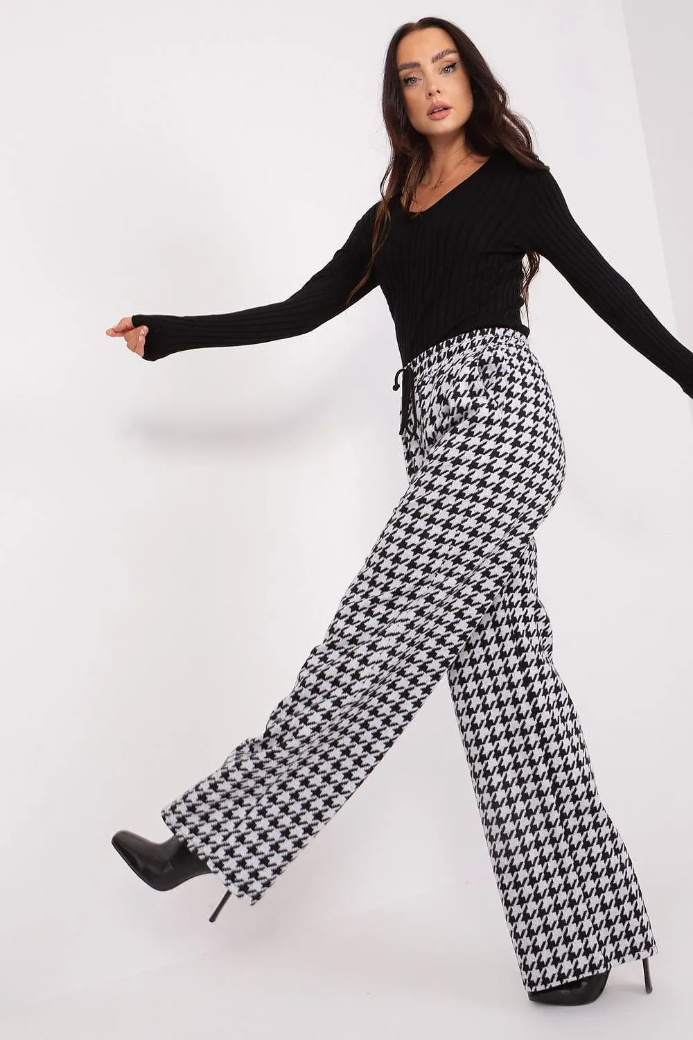 Casual style high-waisted fabric pants