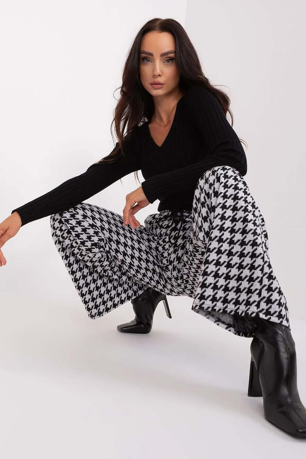 Casual style high-waisted fabric pants