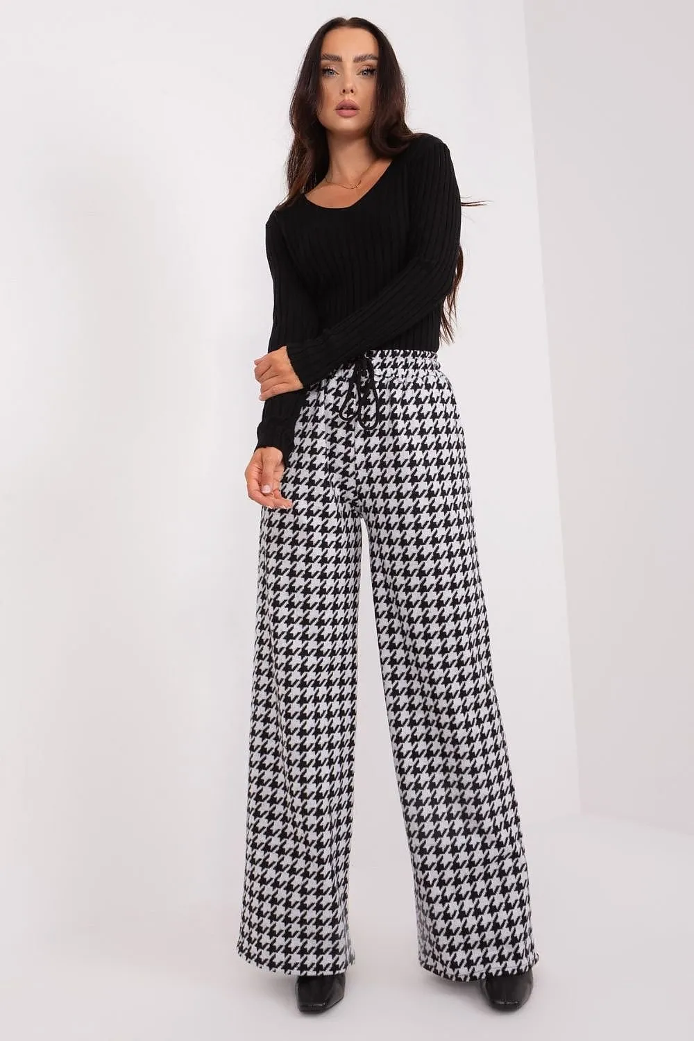 Casual style high-waisted fabric pants