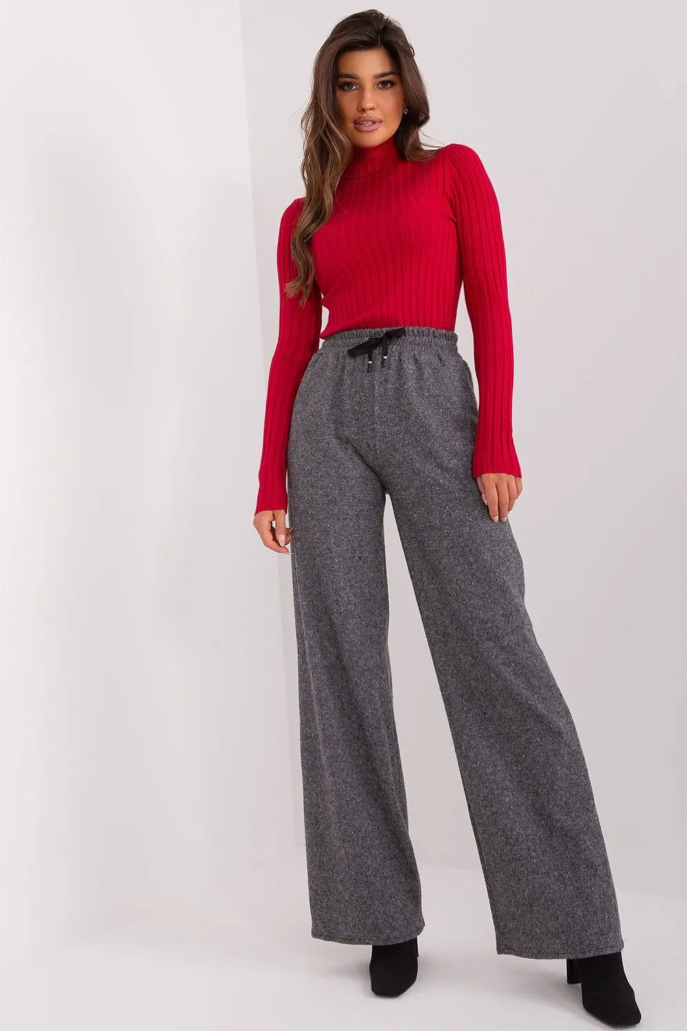 Casual style high-waisted fabric pants