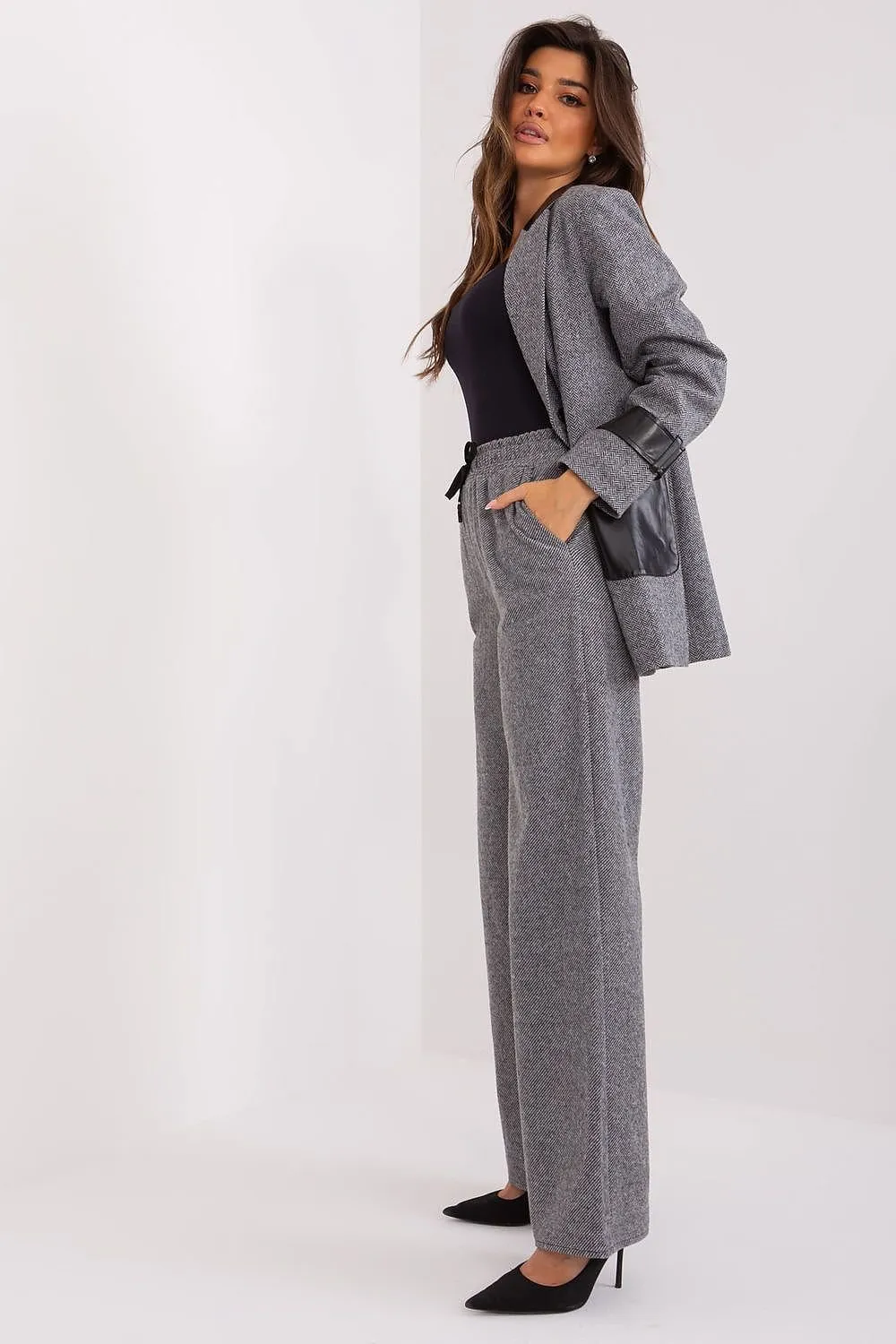 Casual style high-waisted fabric pants