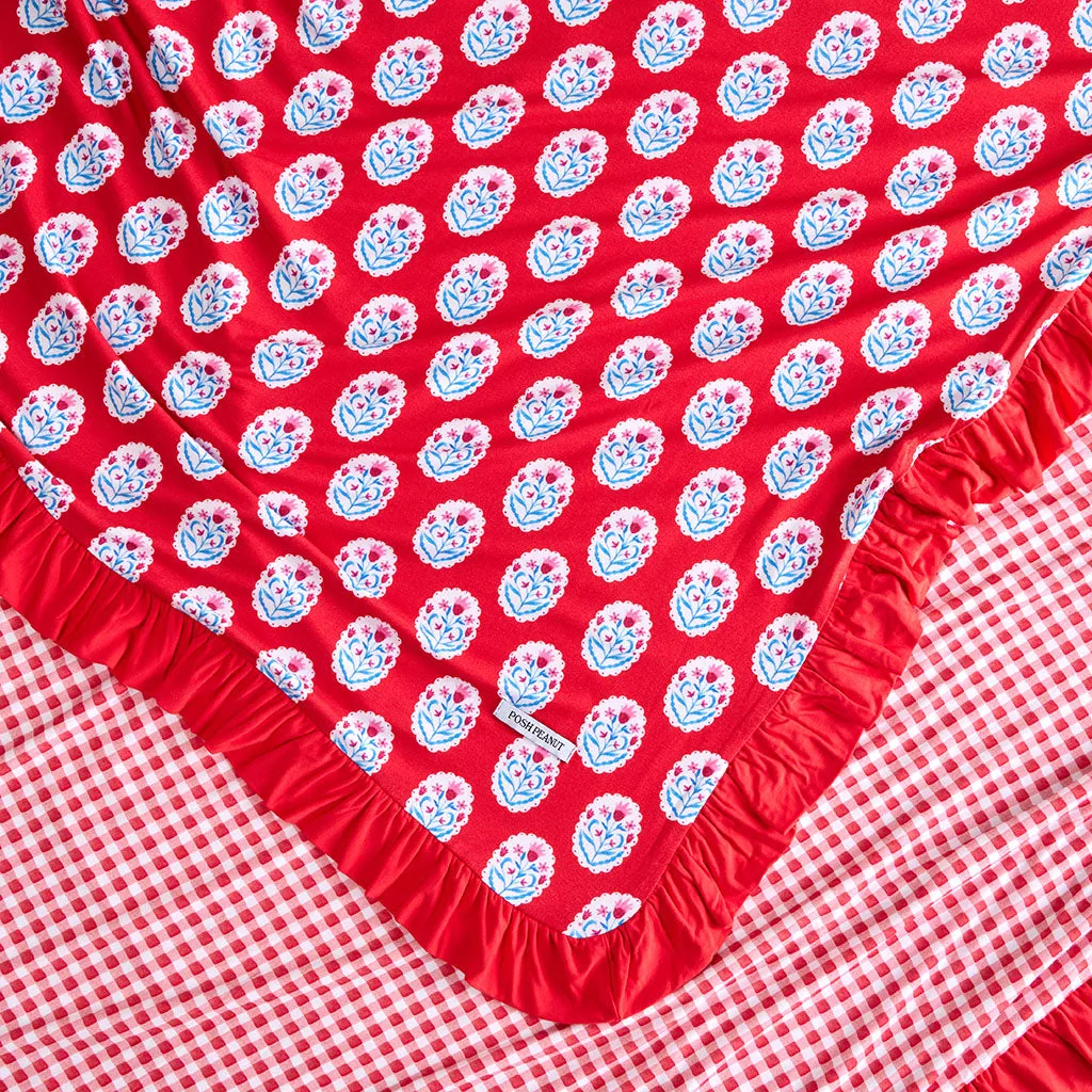 Cece & Watercolor Gingham Ruffled Luxe Patoo Blanket