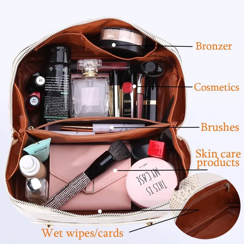 Cessfle Travel Makeup Bag, Checkered Makeup Bag Large Capacity Cosmetic Bag, Parallel Makeup Bag Large Makeup Bags for Women with Handle and Divider
