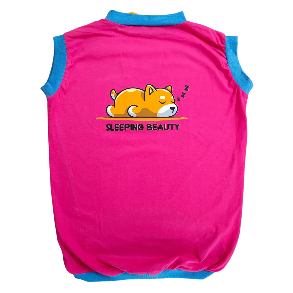 Cheeku Sleeping Beauty Graphic Cotton T Shirt for Dogs and Cats (Fuschia)