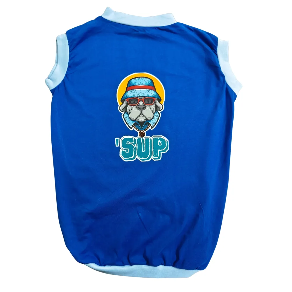 Cheeku SUP Graphic Cotton T Shirt for Dogs and Cats (Blue)