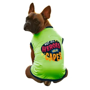 Cheeku Superhero Graphic Cotton T Shirt for Dogs and Cats (Sharp Green)