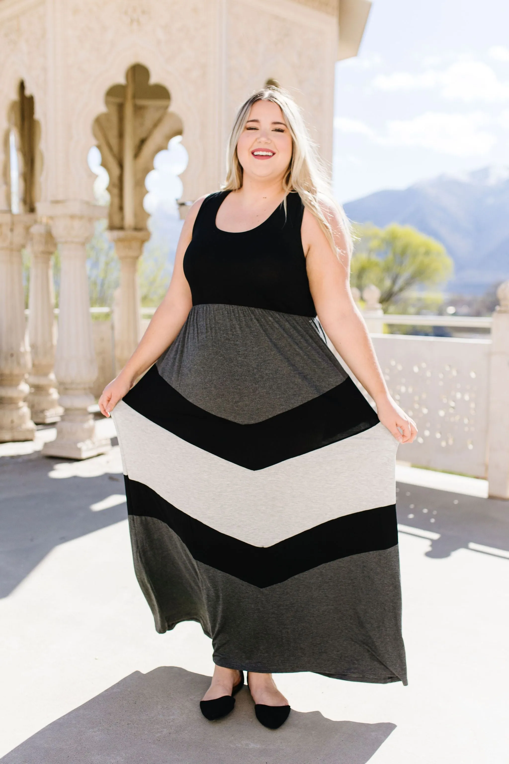 Chevron Skirt Tank Maxi Dress