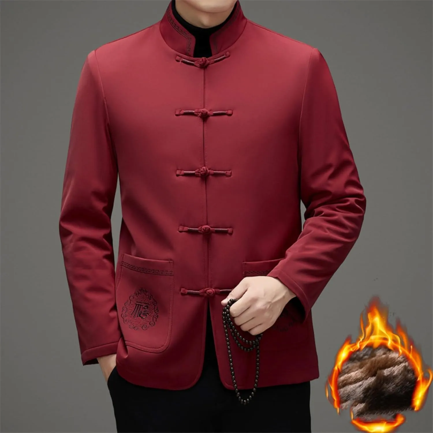 Chinese-Style Men's Coat with Stand-Up Collar and Warm, Retro Cotton-Padded Tang Suit