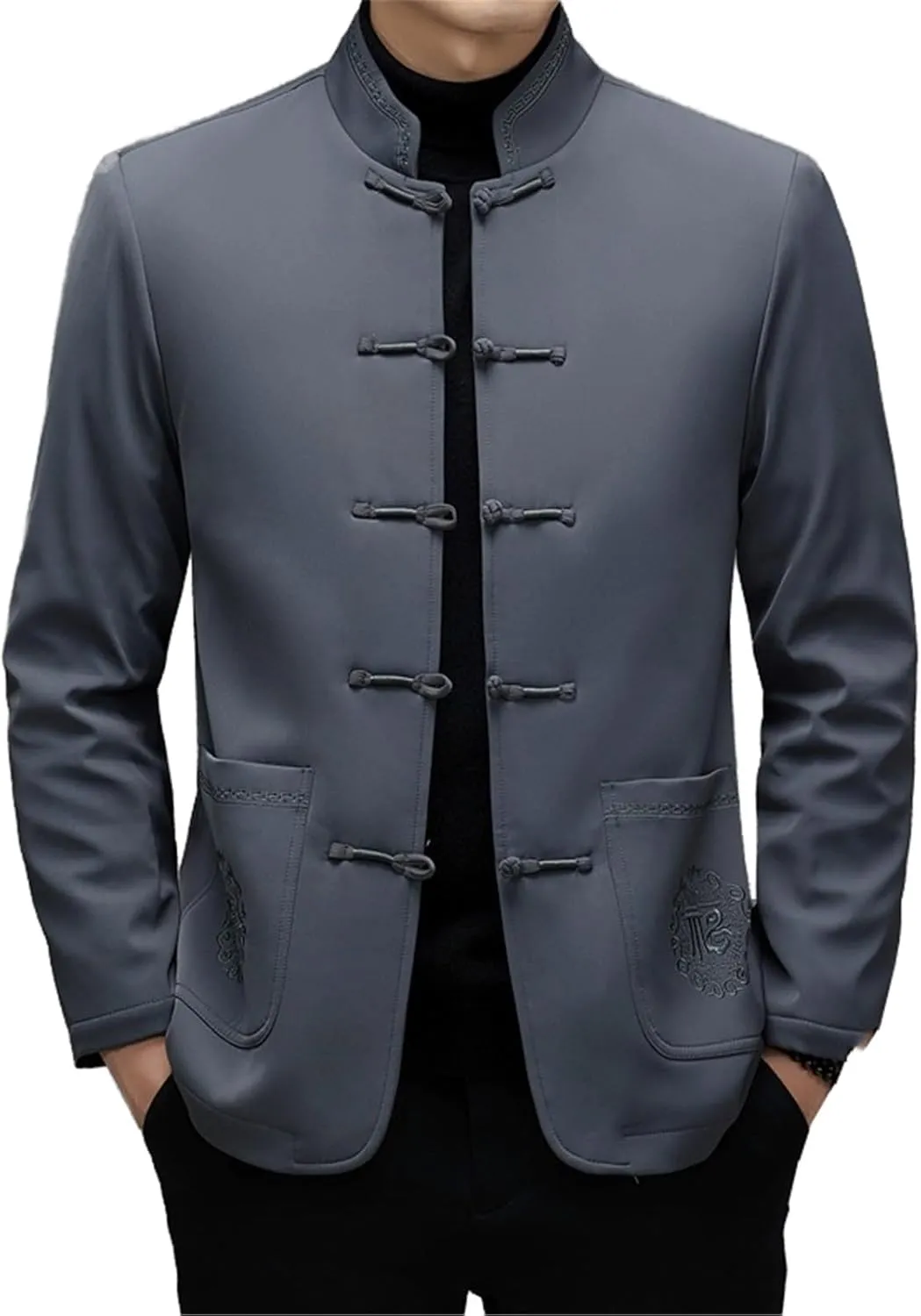 Chinese-Style Men's Coat with Stand-Up Collar and Warm, Retro Cotton-Padded Tang Suit