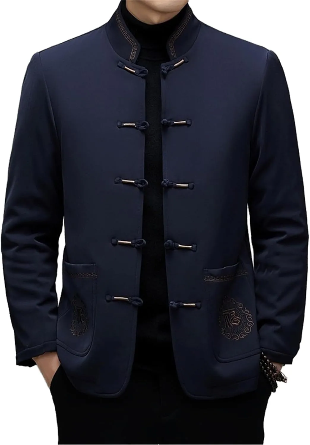 Chinese-Style Men's Coat with Stand-Up Collar and Warm, Retro Cotton-Padded Tang Suit