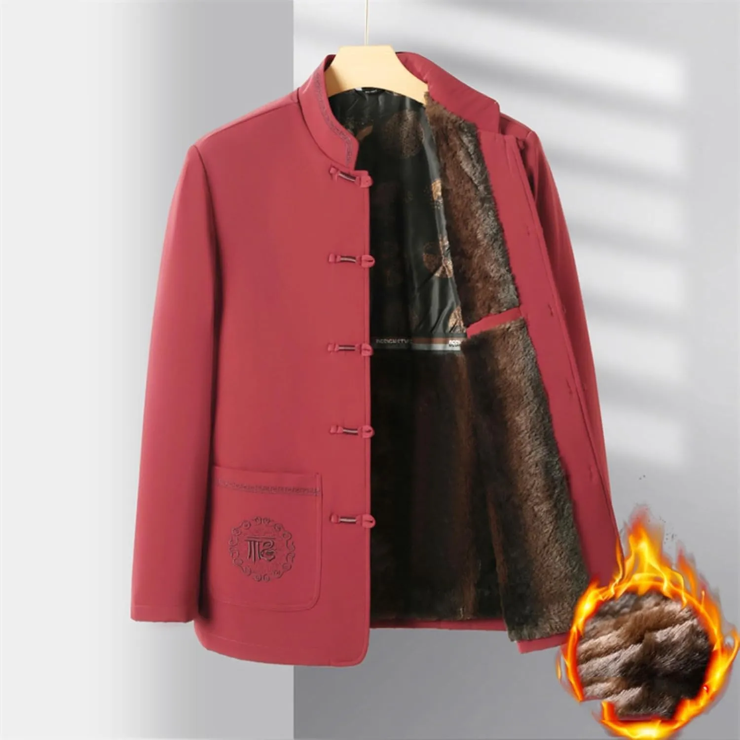 Chinese-Style Men's Coat with Stand-Up Collar and Warm, Retro Cotton-Padded Tang Suit