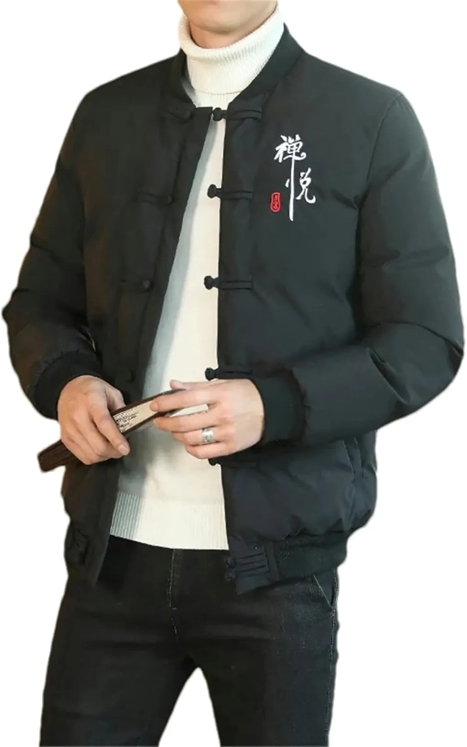 Chinese Style Parka Mens Retro Chinese Knot Buttons Vintage Coats Male Warm Cotton-padded Autumn Winter Men Jacket