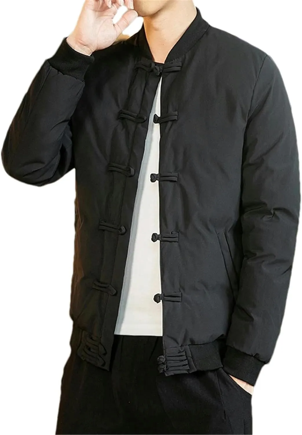 Chinese Style Parka Mens Retro Chinese Knot Buttons Vintage Coats Male Warm Cotton-padded Autumn Winter Men Jacket