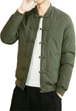 Chinese Style Parka Mens Retro Chinese Knot Buttons Vintage Coats Male Warm Cotton-padded Autumn Winter Men Jacket