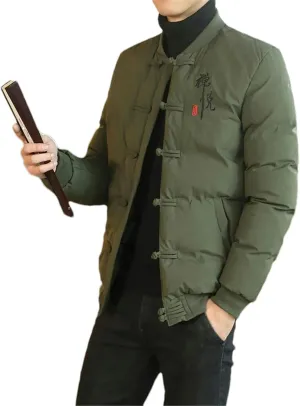 Chinese Style Parka Mens Retro Chinese Knot Buttons Vintage Coats Male Warm Cotton-padded Autumn Winter Men Jacket
