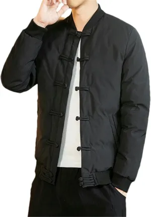 Chinese Style Parka Mens Retro Chinese Knot Buttons Vintage Coats Male Warm Cotton-padded Autumn Winter Men Jacket