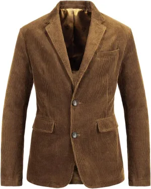 chouyatou Men's Vintage Casual Work Wear Corduroy Suit Blazer Jacket Sport Coat