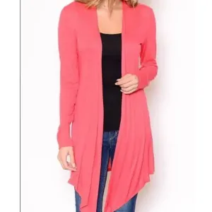 Chris & Carol Lightweight Coral Flowy Open Front Cardigan