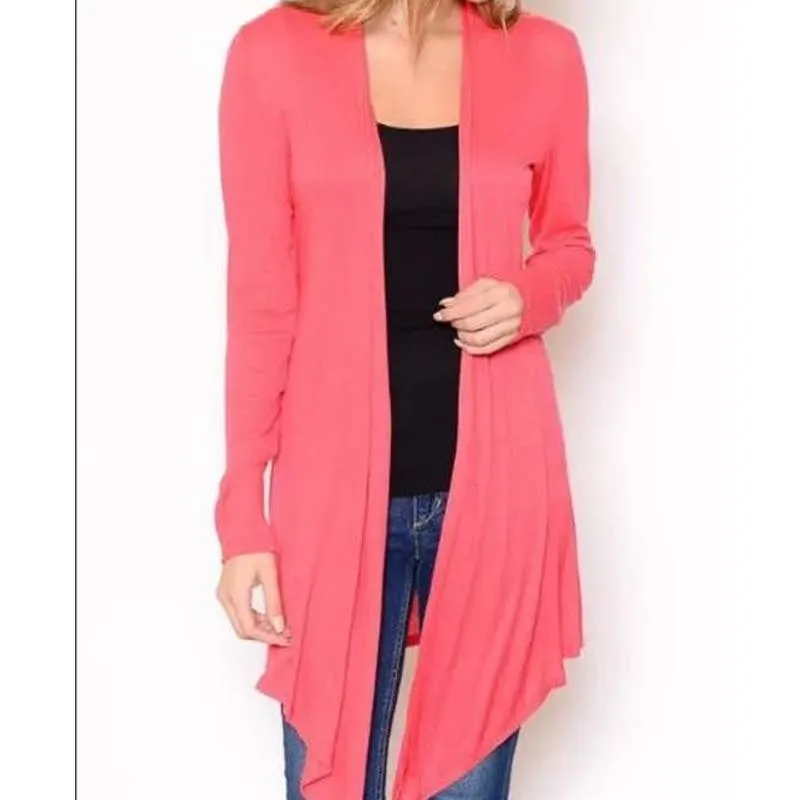 Chris & Carol Lightweight Coral Flowy Open Front Cardigan