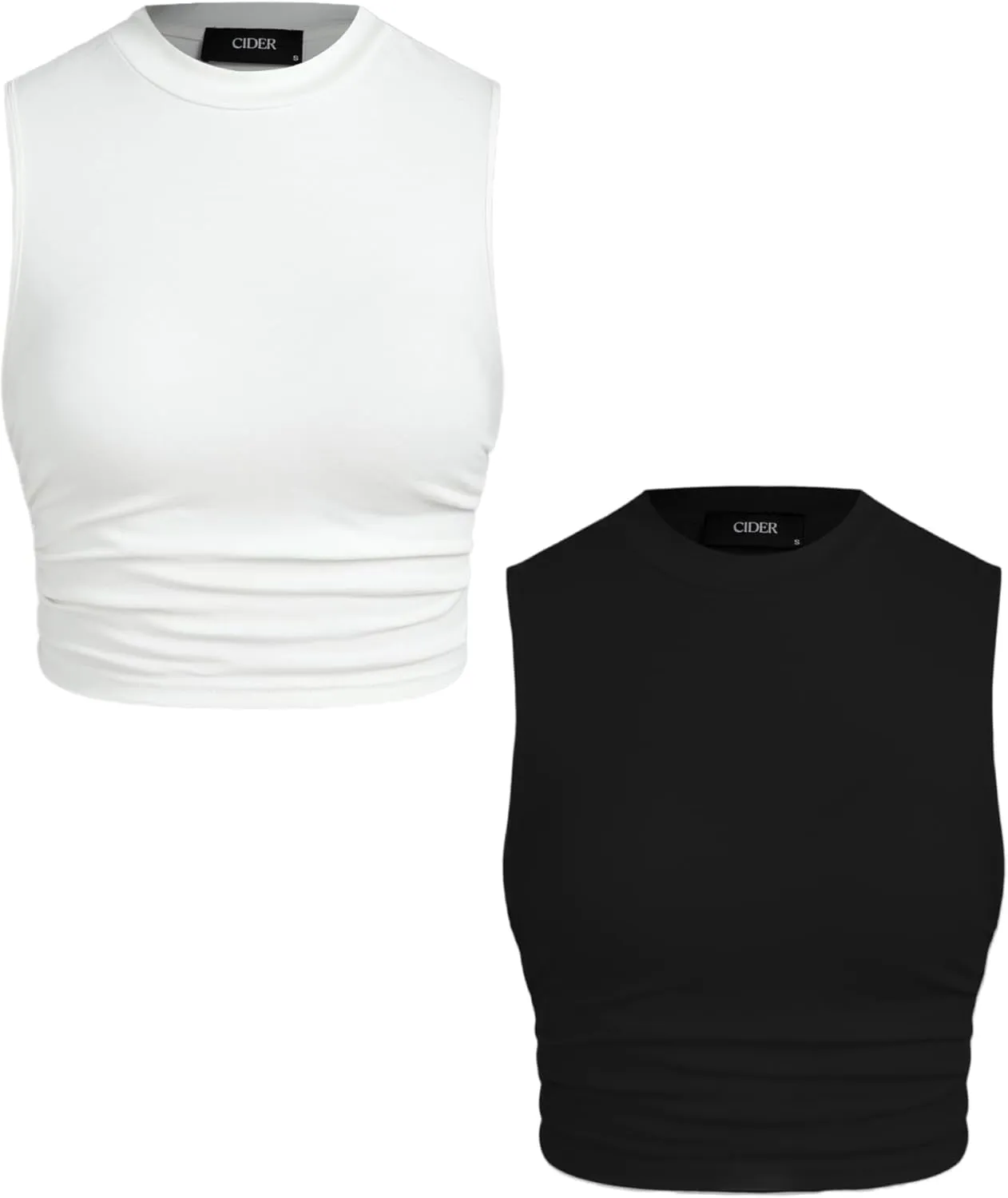 CIDER Crop Tops for Women Mimi Cuttrell Basic Sleeveless Ruched Going Out Summer Casual Ribbed Tank Top