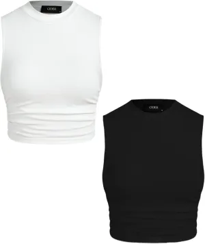 CIDER Crop Tops for Women Mimi Cuttrell Basic Sleeveless Ruched Going Out Summer Casual Ribbed Tank Top