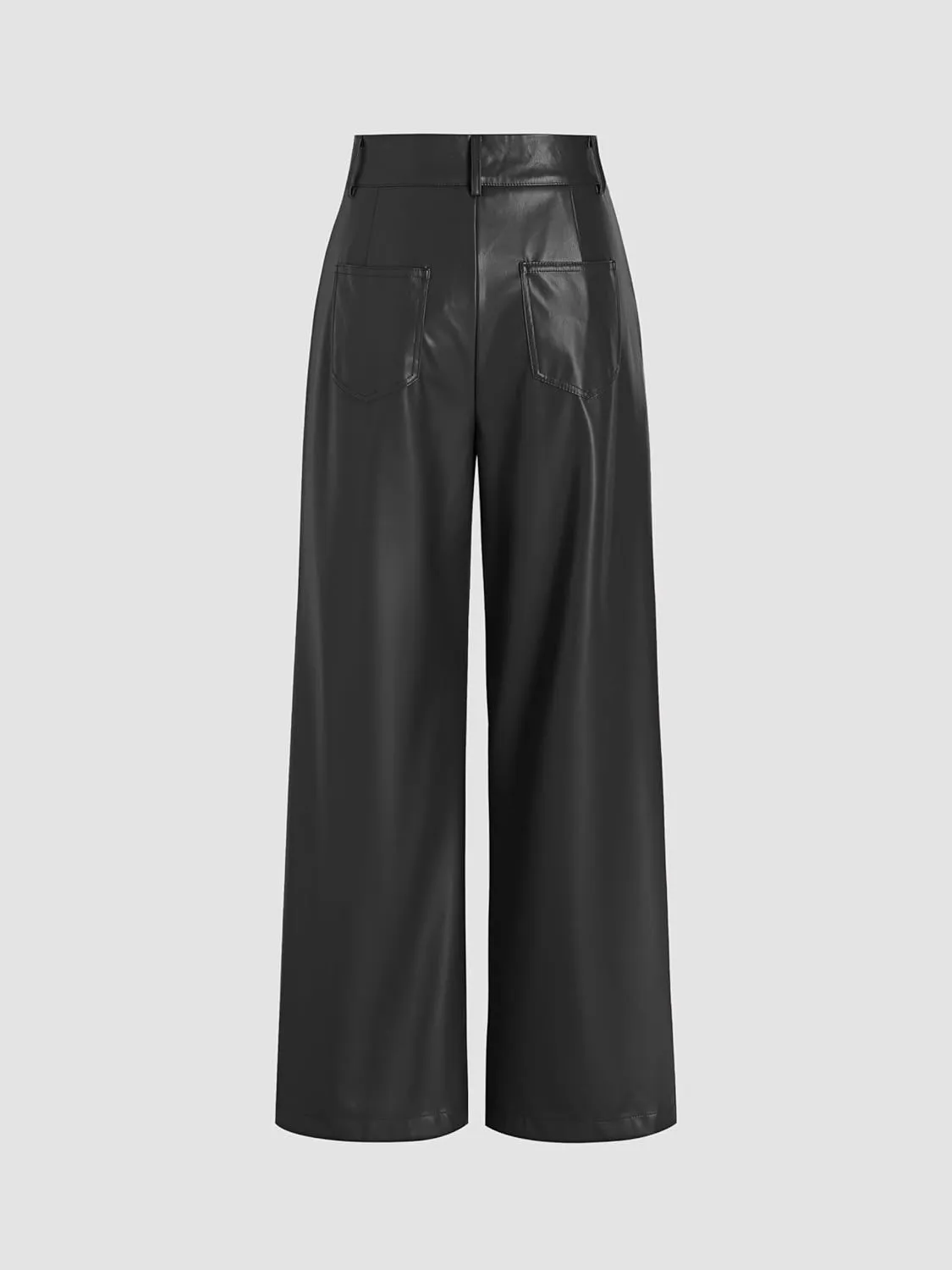CIDER Faux Leather Solid High Waist Wide Leg Trousers