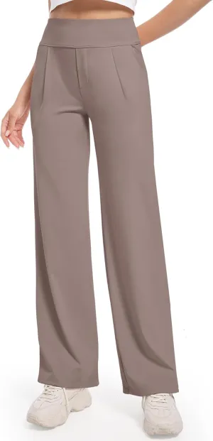 CL convallaria Womens Wide Leg Yoga Pants with Pockets Stretch Trousers Business Casual Dress Pant Petite Regular