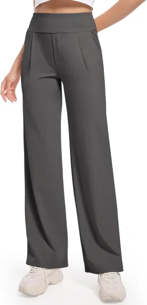 CL convallaria Womens Wide Leg Yoga Pants with Pockets Stretch Trousers Business Casual Dress Pant Petite Regular