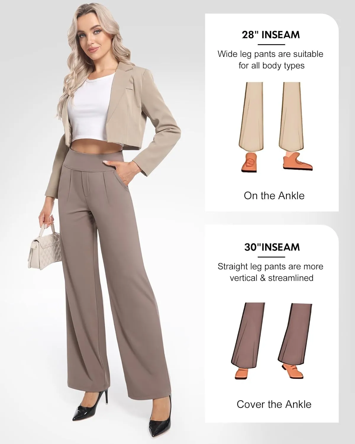CL convallaria Womens Wide Leg Yoga Pants with Pockets Stretch Trousers Business Casual Dress Pant Petite Regular
