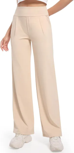CL convallaria Womens Wide Leg Yoga Pants with Pockets Stretch Trousers Business Casual Dress Pant Petite Regular